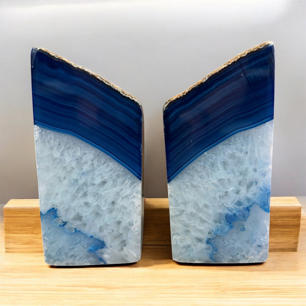 Blue Dyed Agate Bookends – 7 lbs – 5½” x 8” x 3”