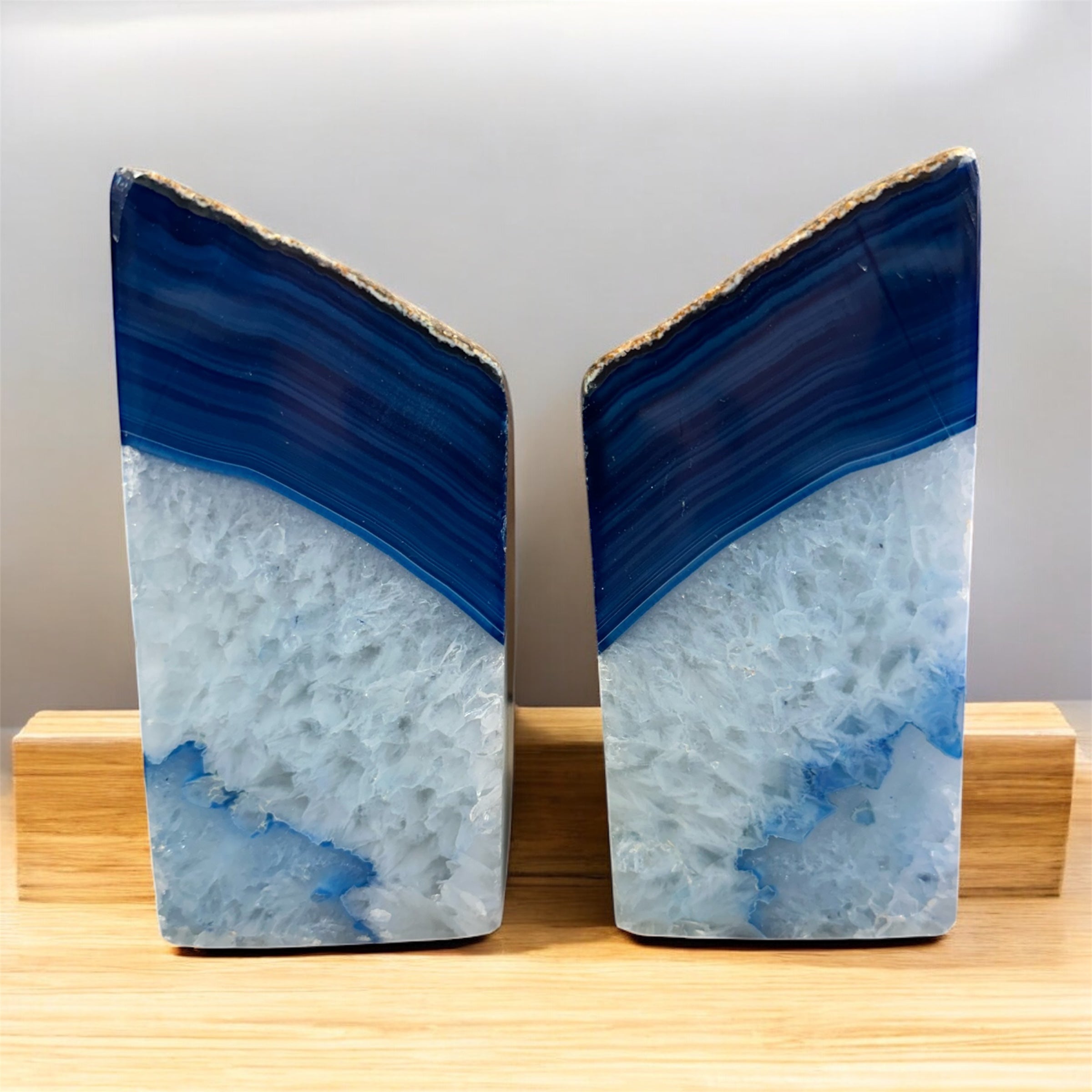 Blue Dyed Agate Bookends – 7 lbs – 5½” x 8” x 3”