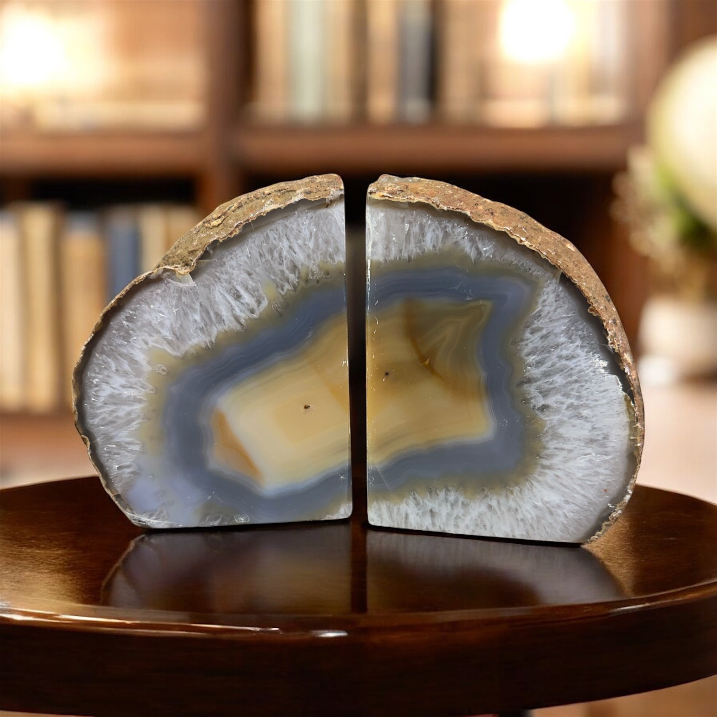Blue and Brown Agate Bookends – 7 1/2 lbs – 5½” x 8” x 3”
