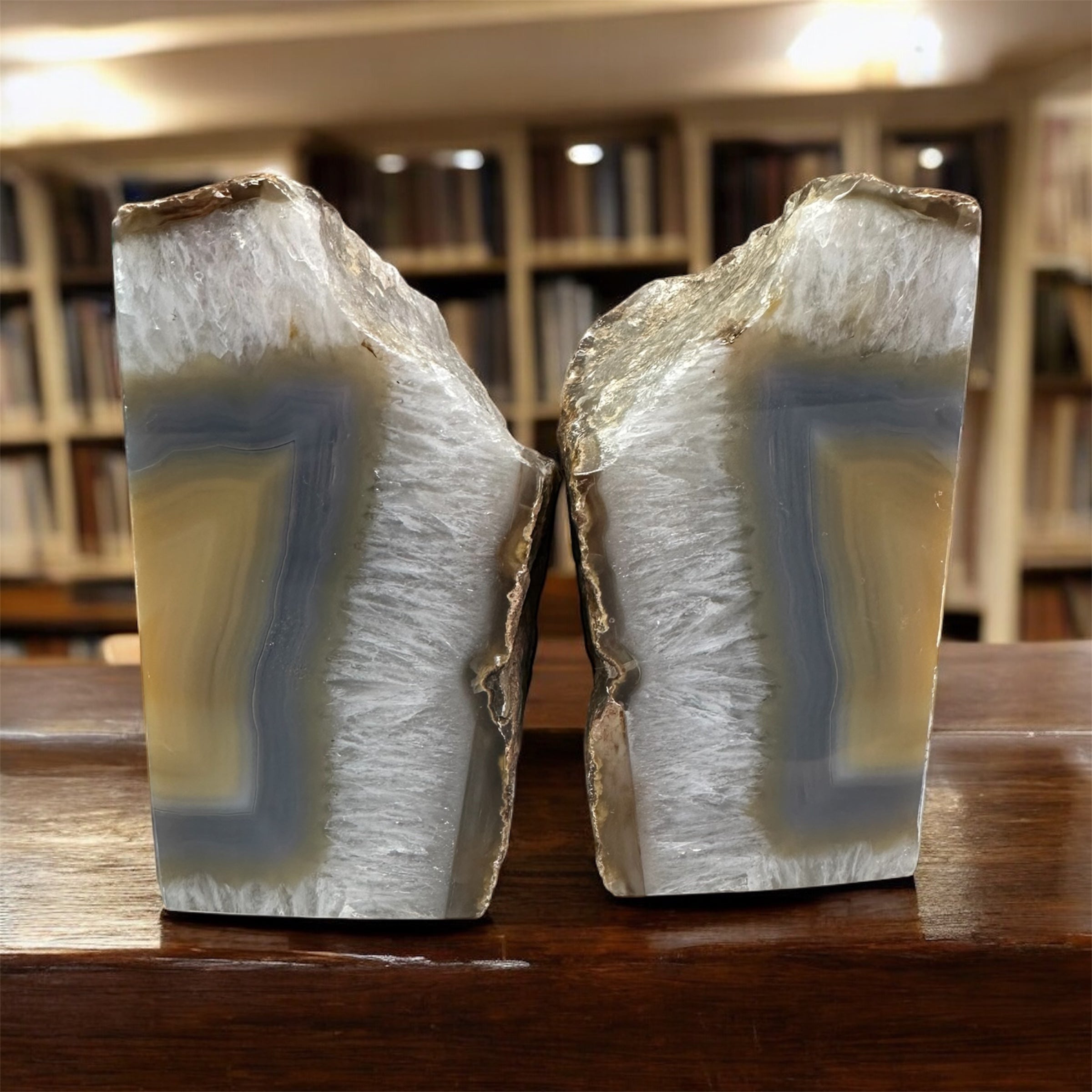 Blue and Brown Agate Bookends – 7 1/2 lbs – 5½” x 8” x 3”