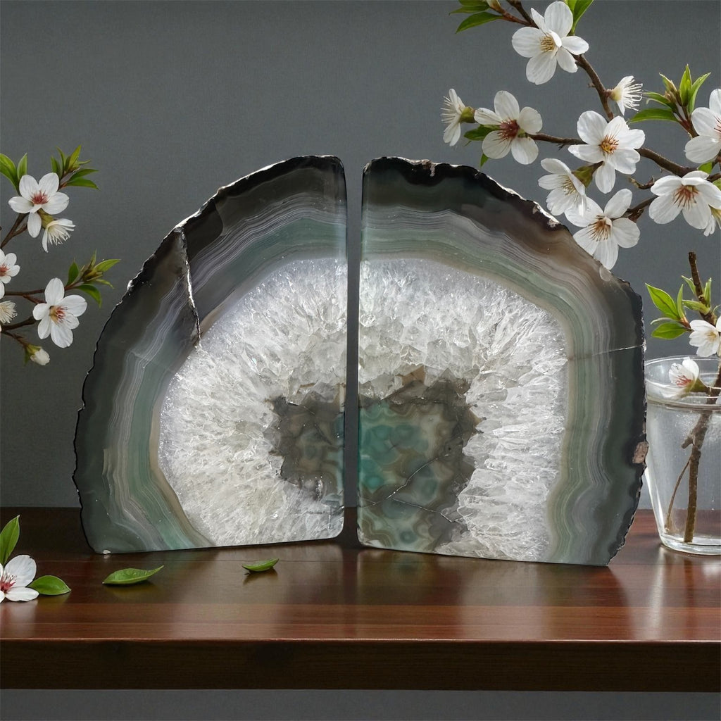 Green & Gray Dyed Agate Bookends – 4½” x 6½” x 2”